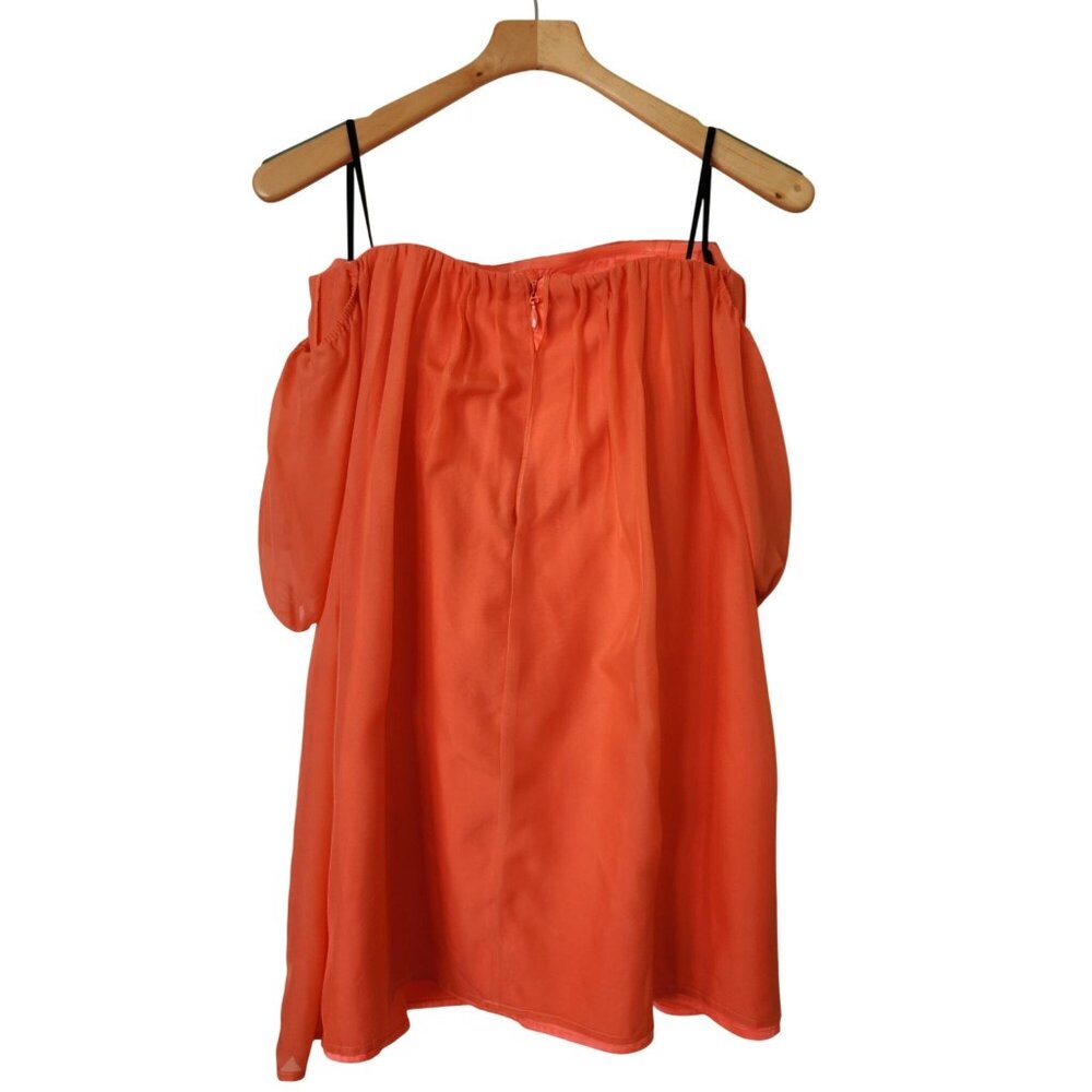 New Bebe Off Shoulder Silk Chiffon Dress Coral Orange Summer Party Taylor Swift - Picture 2 of 10